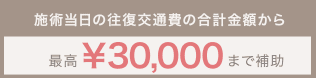 施術当日の往復交通費の合計金額から 最高¥30,000 まで補助