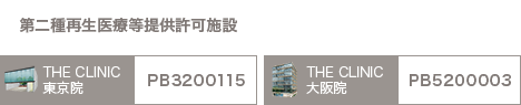 第二種再生医療等提供許可施設 | THE CLINIC 東京院 | THE CLINIC 大阪院